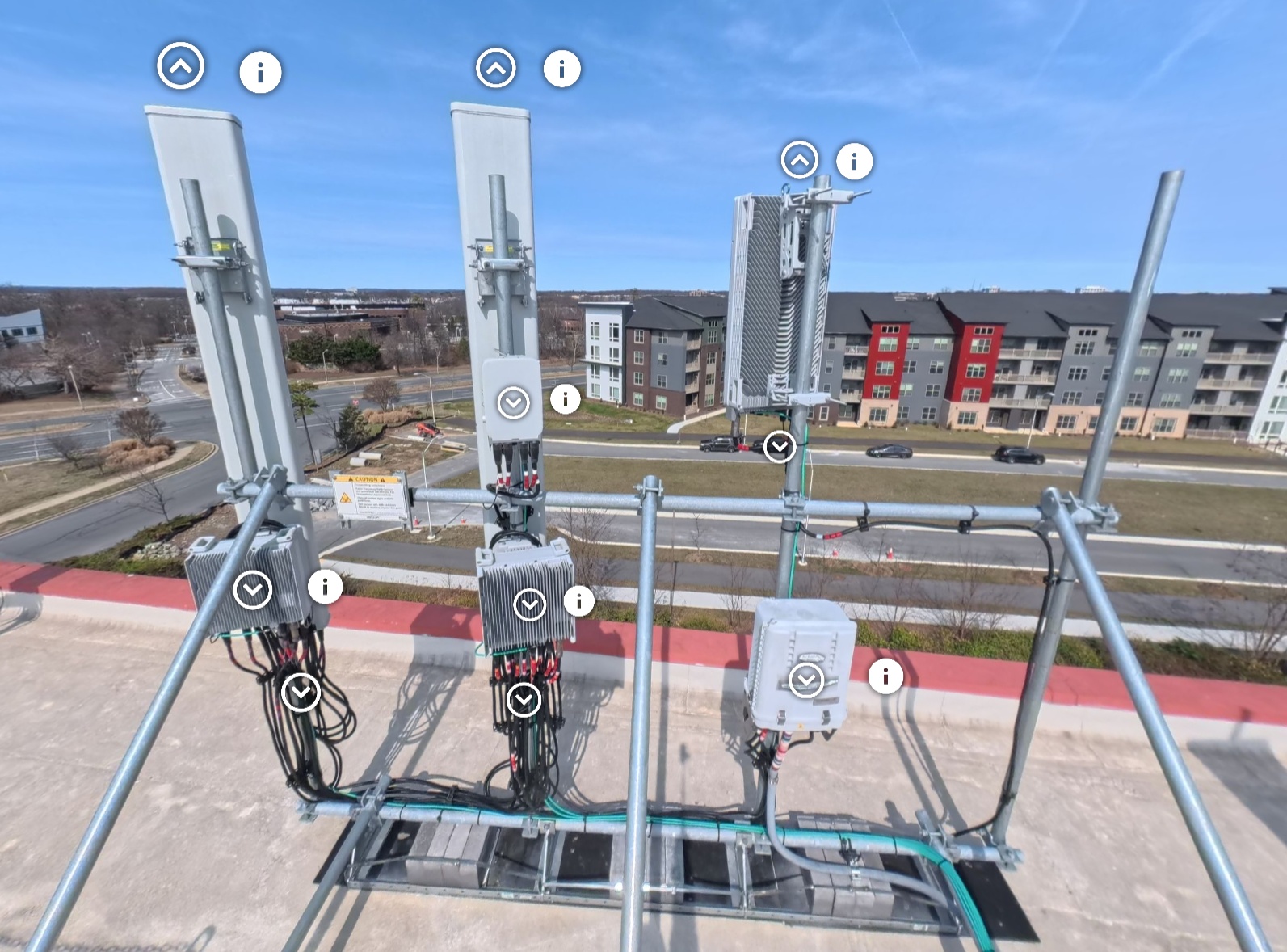 Laptop showing full 360° walkthrough interface with equipment view, sector tabs, and thumbnail navigation strip