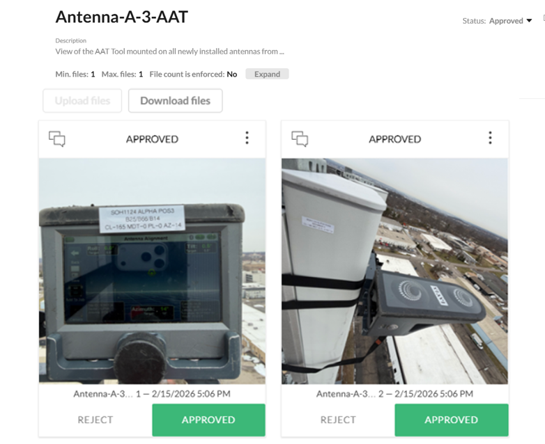 Tablet showing Swift Projects closeout package email and RFDS azimuth discrepancy documentation with sector data tables for 700 LTE